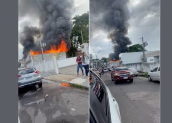 Incêndio atinge galpão de igreja na avenida Constantino Nery